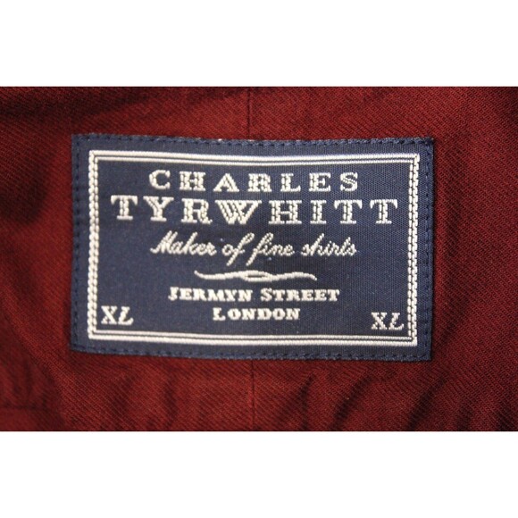 Charles Tyrwhitt Mens Button Down Shirt Long Sleeve Maroon Red Cashmere Blend XL - Picture 8 of 9